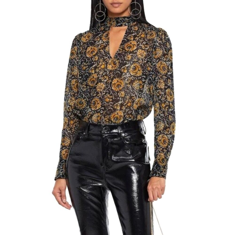 VERONICA BEARD Wade Metallic Floral Silk-Blend Keyhole Blouse Top Sz 0 $450 NWT!